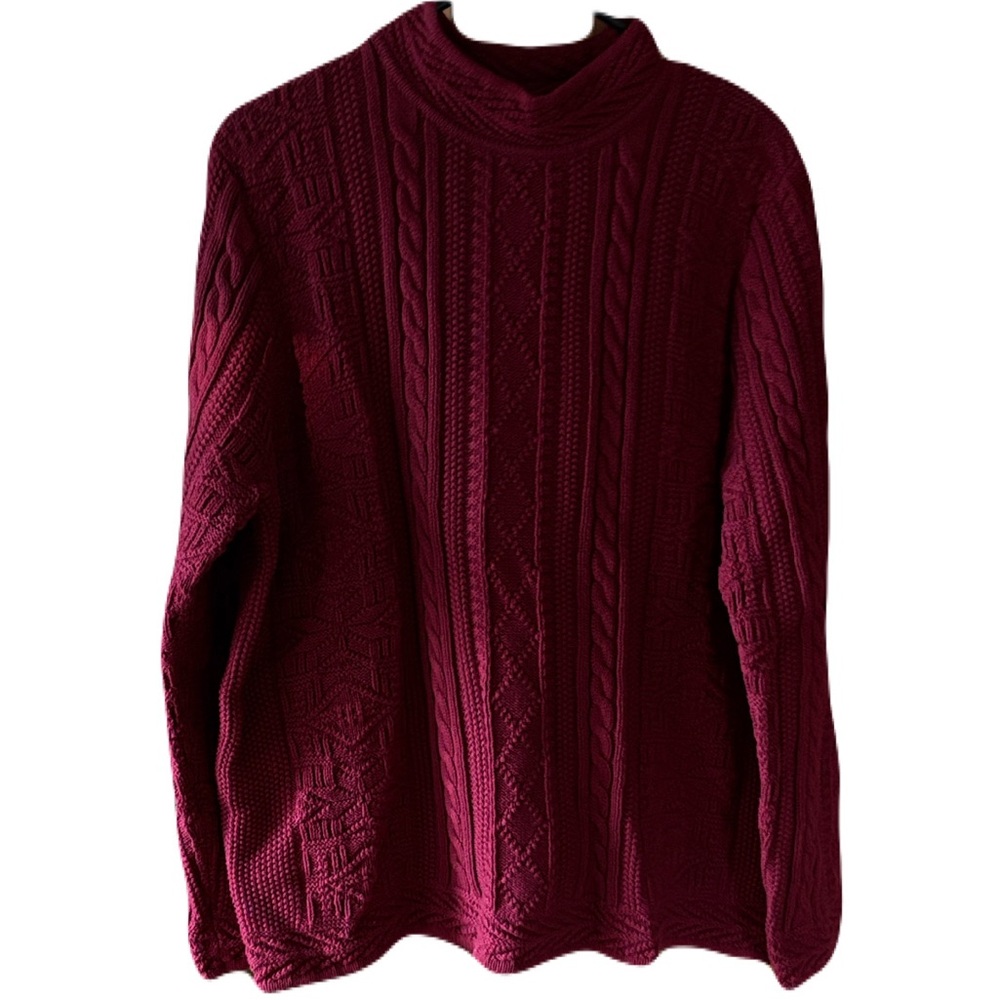 LL Bean Fisherman Heavyweight CableKnit Sweater Elegant Dark Red SzXL Reg cotton